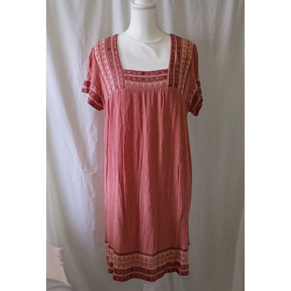 Knox Rose Terracotta Pink Cottagecore  Crinkle Gauze Square Neck Shift Dress XL
